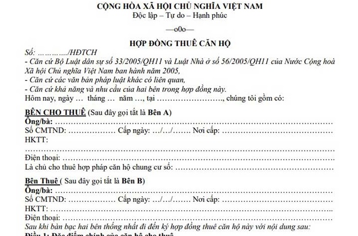 Hợp đồng thuê nhà chung cư